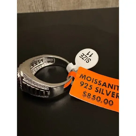 Sz. 11 - Mens 3ct. Moissanite 925 Stamped Silver Ring - Picture 2 of 5